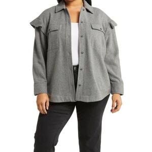 Treasure And Bond Nordstrom Women's Gray Ruffle Sleeve Shirt Jacket_XL